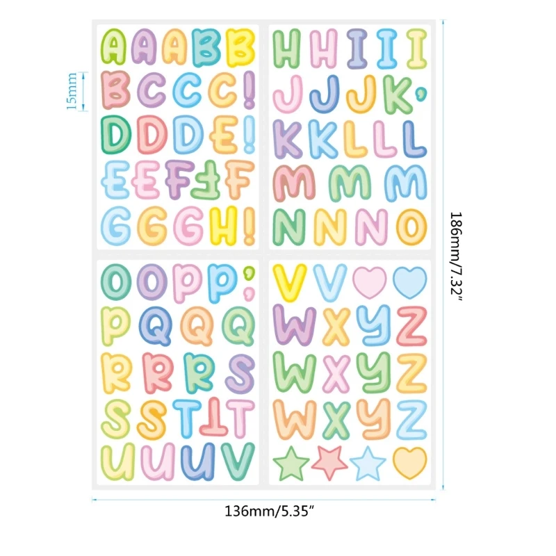 4 Sheets Self-Adhesive Letter Stickers Cartoon Letter Decals-Alphabet Stickers H7EC