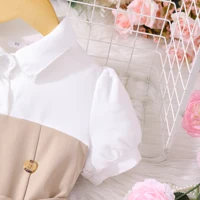 Robe princesse à manches bouffantes pour filles de 4 à 7 ans, col Peter Pan d'été, bloc de couleurs, ton terre, Durable pour l'extérieur 4