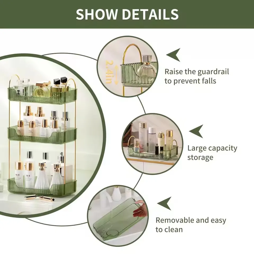 Bathroom Organizer Countertop Makeup Organizer Counter Storage, Skincare Cosmetics Shelf, Perfume Holder for Vanity Tray 6