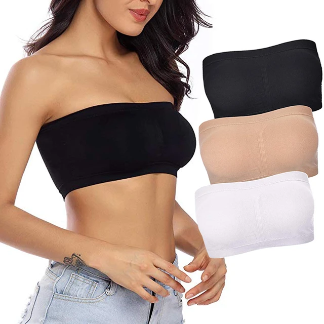 Plus Size Black Seamless Padded Non-Wired Bandeau Bra