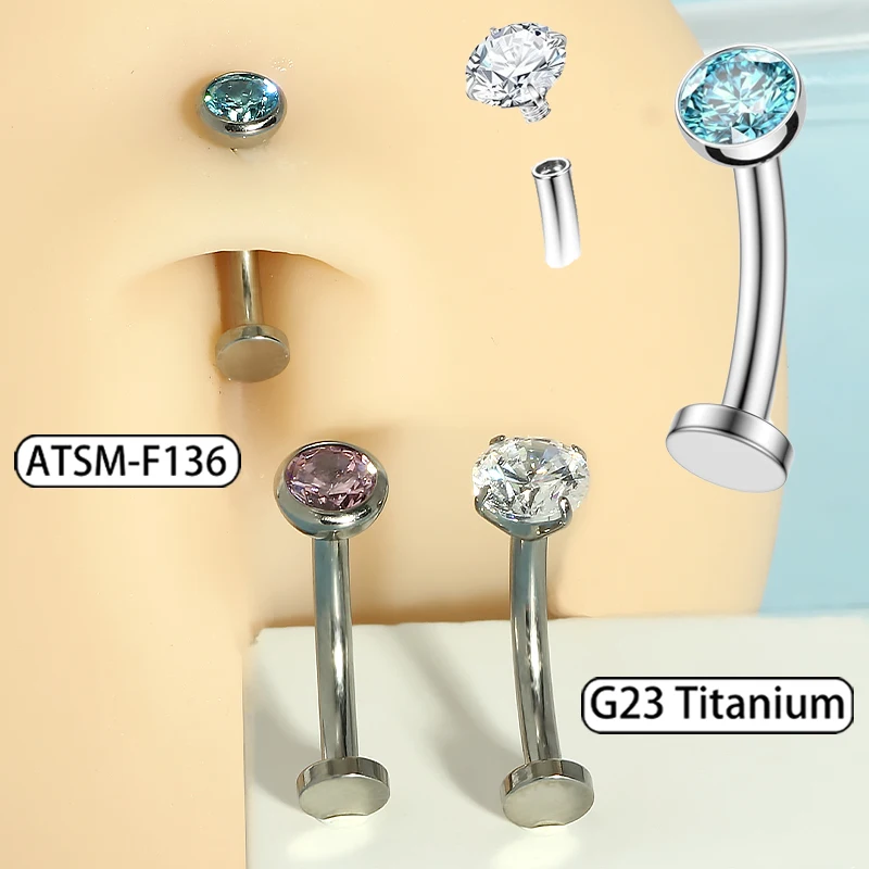 20Pcs/lot ASTM F136 Titanium 14G Belly Button Rings with Zircon Trendy Navel Bell Button Piercing Jewelry Piercing Body Jewelry