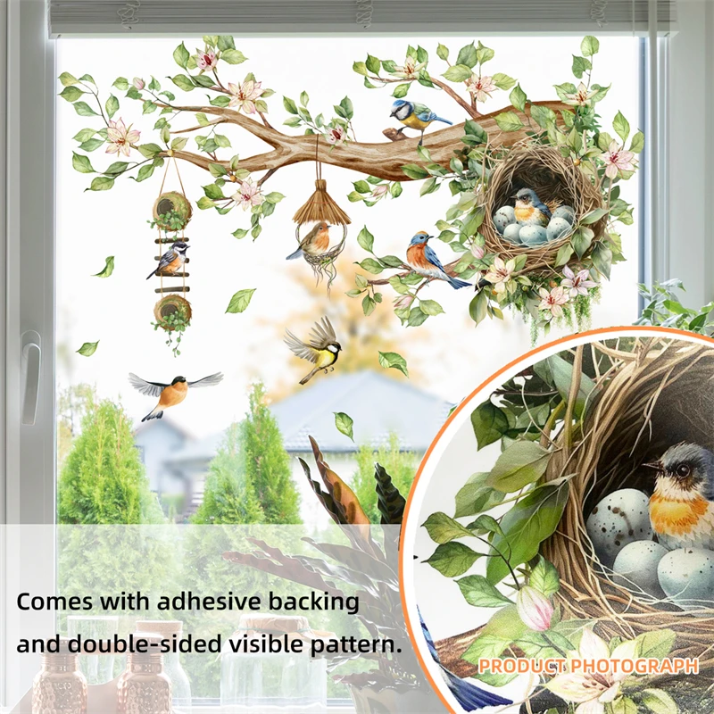 Double Sided Tree Branch Bird Nest Wall Stickers Glass Window Decor Mural Living Room Home Decoration Visible Birds Wall Decal wall stickers wall sticker