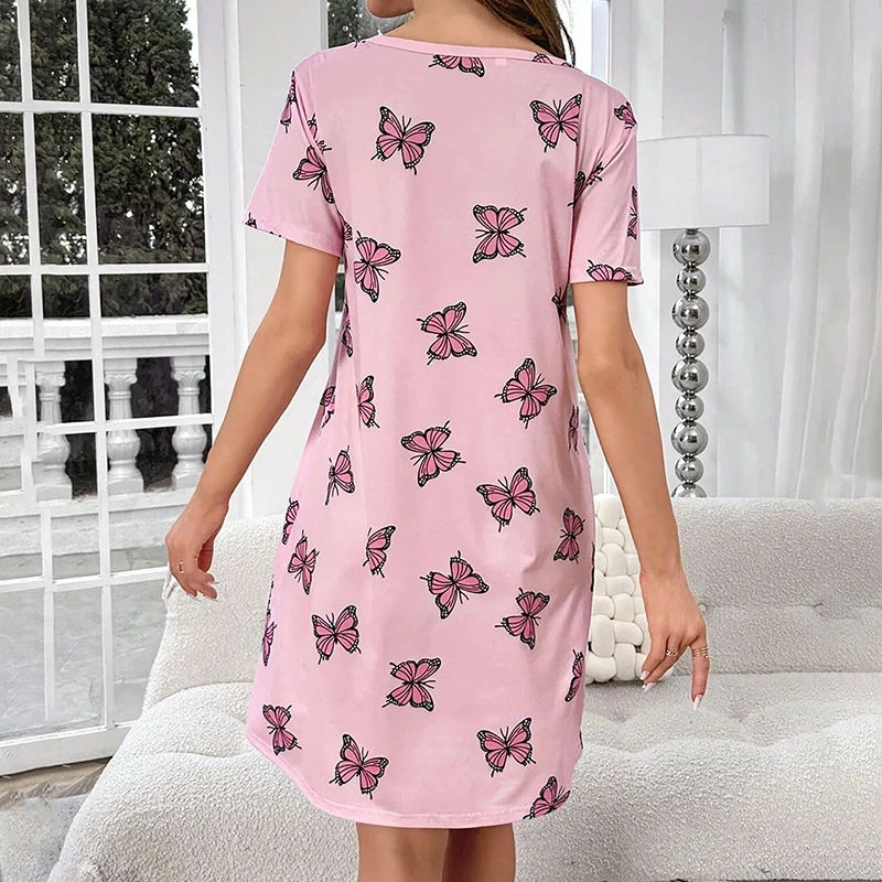 Women's Nightdress Summer Short Sleeve Sleep Shirt Round Neck T-shirt Dress Soft Nightgowns Home Clothes Sleepwear & Loungewear women nightgowns women nightdresses sleeping dress
