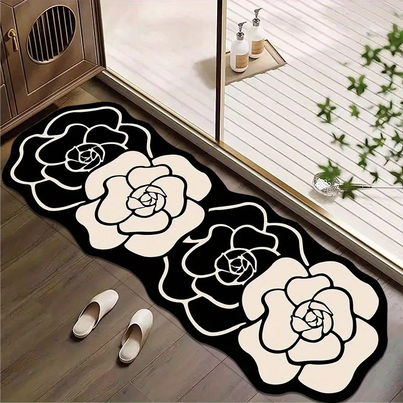 Personalized Design Camellia Flower Fluffy Carpet Bathroom Absorb Foot Mat Non-slip Floor Mat Home Decor Minimalist Bedroom Rug Floor Mat Non Slip Mat