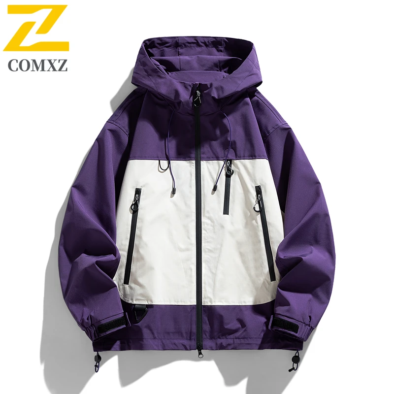 Comxz 2025 Waterproof Windbreaker Hooded Jacket Zipper Front Multi Pocket Adjustable Cuff Lightweight Outdoor Sport Coat