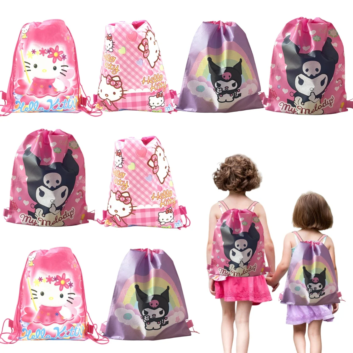 

Hello Kitty Non-woven Drawstring Bag Birthday Decoration Kawaii Kuromii Gift Shopping Bag Backpack Kid Girls Gift Party Supplies