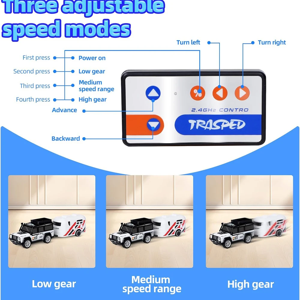 EBOYU Mini RC Car 2.4Ghz 1:64 Adjustable Speed Mini Alloy Off-Road Remote Control Trailer Vehicle Gift Toys for Kids 2