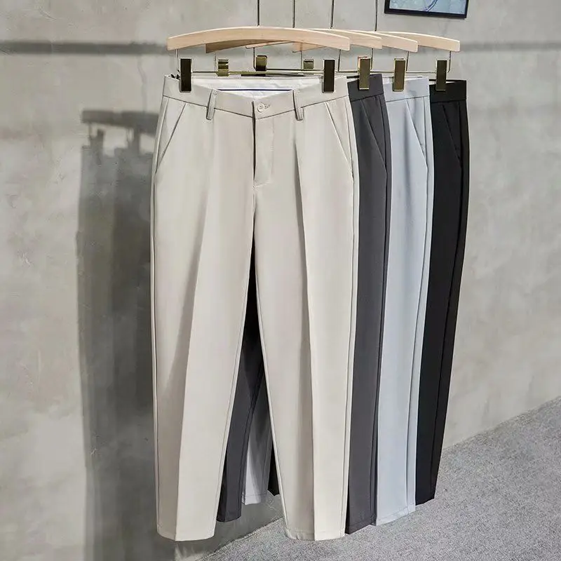 2024 New Spring and Summer Casual Minimalist Fashion Business Slim Fit Versatile High Waisted Korean Version Cropped Suit Pants