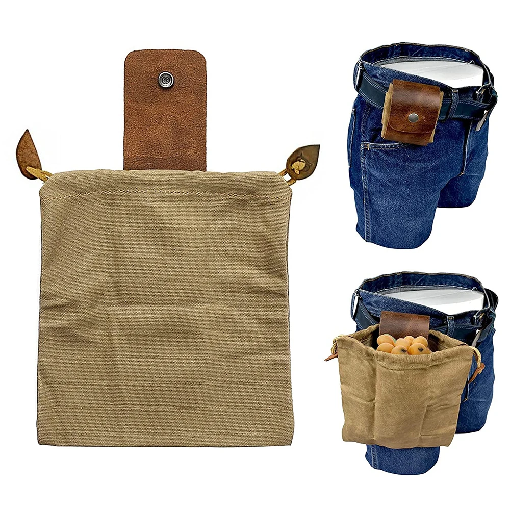 OutdoorForagingBagFoldableBuckleBeltsPortableStorageBagLeather