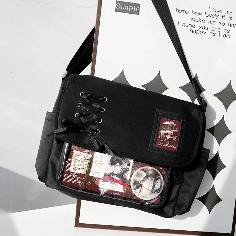 Y2K Japanese Style Ita Bag – Black Lace-Up Messenger
