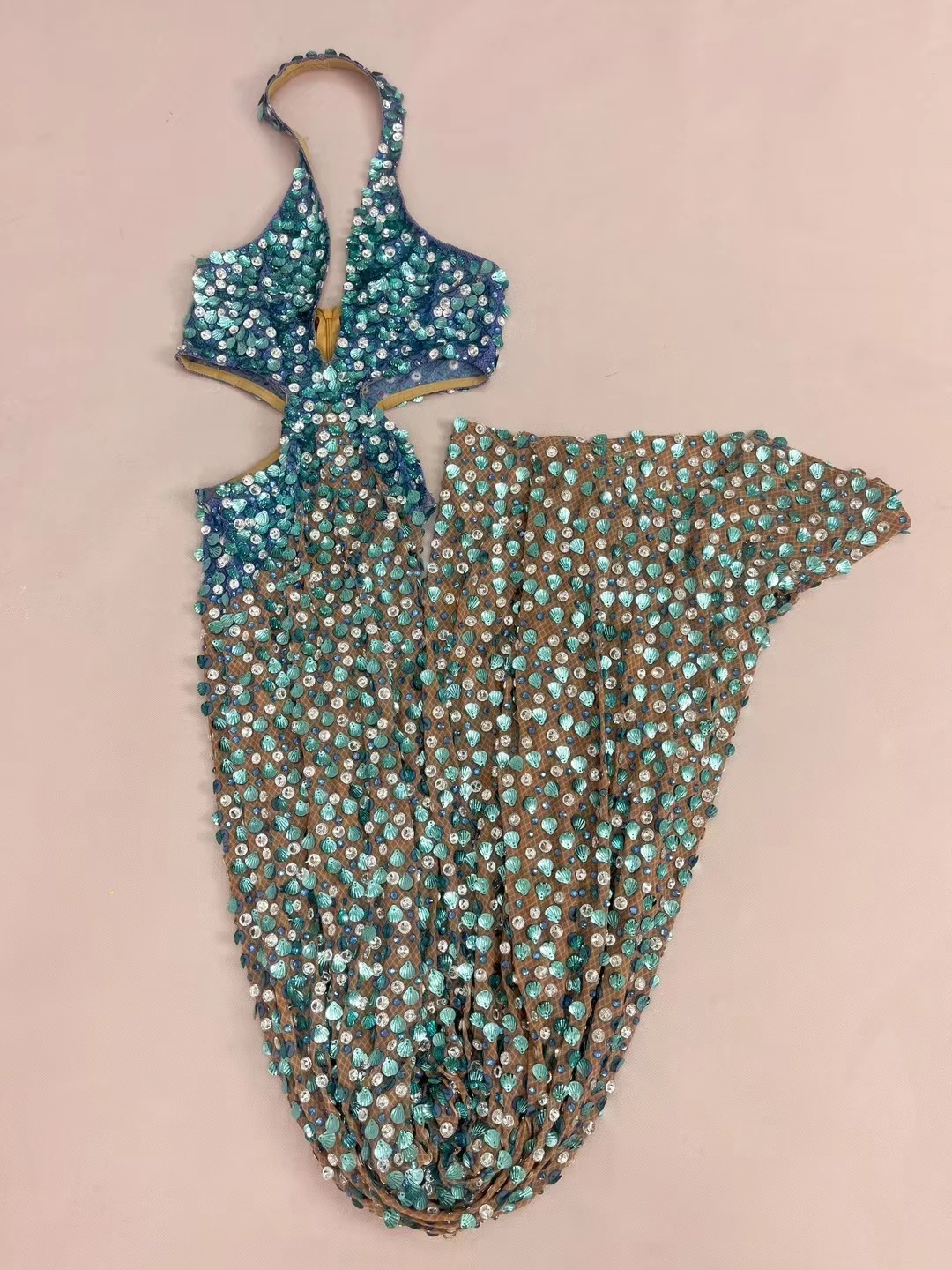 New Mermaid Blue Maxi Dress Shell Sequins Rhinestone Evening Gown for Women  Luxury Ball Dress Deep V Neck Mesh Dress Beiduofen - AliExpress 200000345