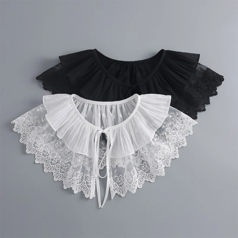 

Embroidery Floral Lace Shawl False Collar Layered Poncho Cape for Women Drop Shipping