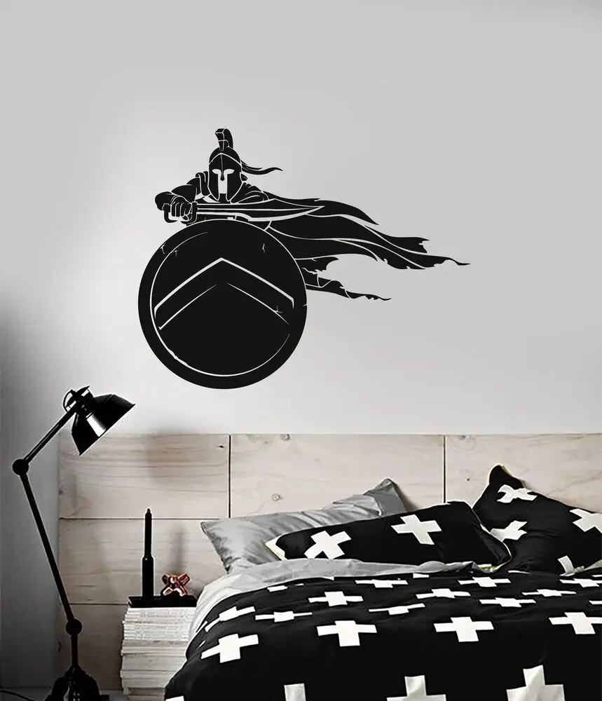 Vinyl Waterproof Wall Decal Spartan Shield Helmet Warrior Sticker Spartan Warrior Wall Sticker Room Decoration Sticker Sbd14