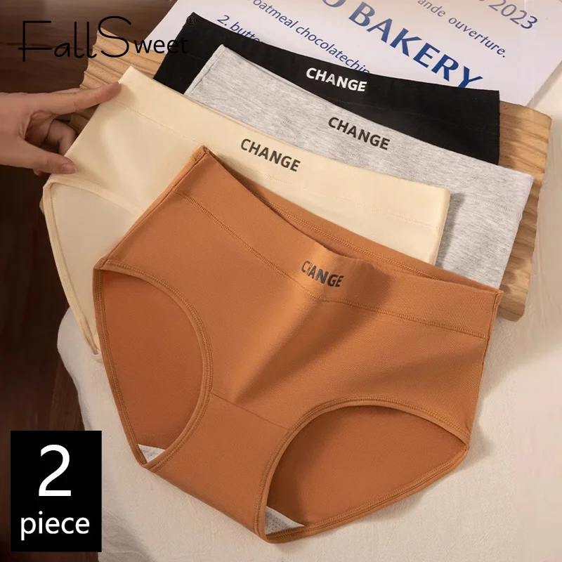 Женские хлопковые трусики FallSweet, однотонные трусики-невидимки со средней талией, нижнее белье, 2 шт.