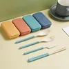 Wheat Straw Cutlery Students Spoons Forks Chopsticks with Box Tableware Travel Portable Travel Detachable Kitchen Accessories 3