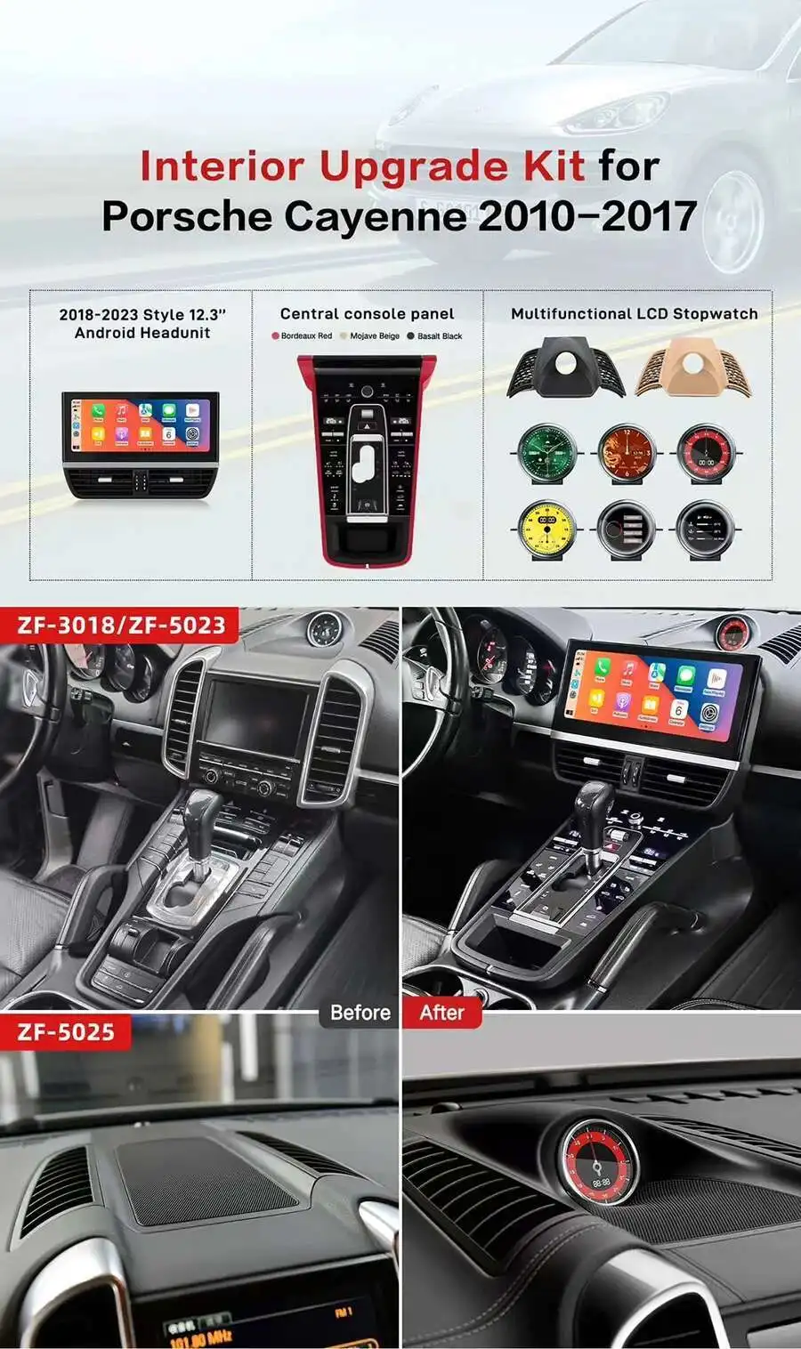 12.3inch Android 13 Car Interior Upgrade Kits For Porsche Cayenne 2010-2017 Cent