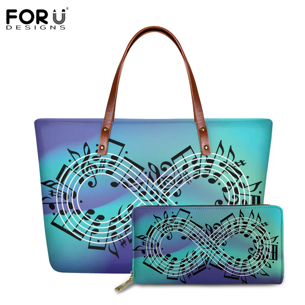 Forudesigns Fresh Simple Ladies Handbags Set Music Stave Design Tote Bags Di Grande Capacità Più Personalità Del Portafoglio Con Cerniera