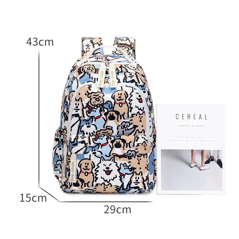 School Bags for Girls Cute Dog Bear Print Backpack Women Teen 2024 Kawaii Backpacks for Students Boy Cartoon Mochila Sac A Dos 5
