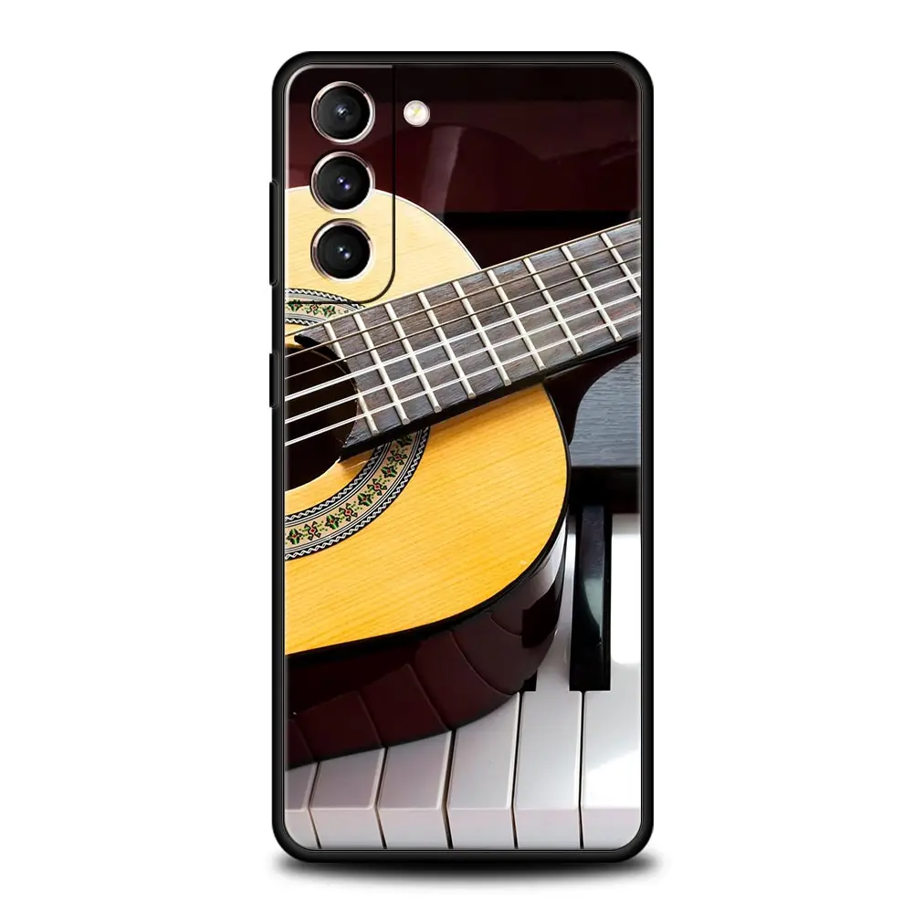 Black Music Instrument Design Phone Case - Guitar & Piano Theme