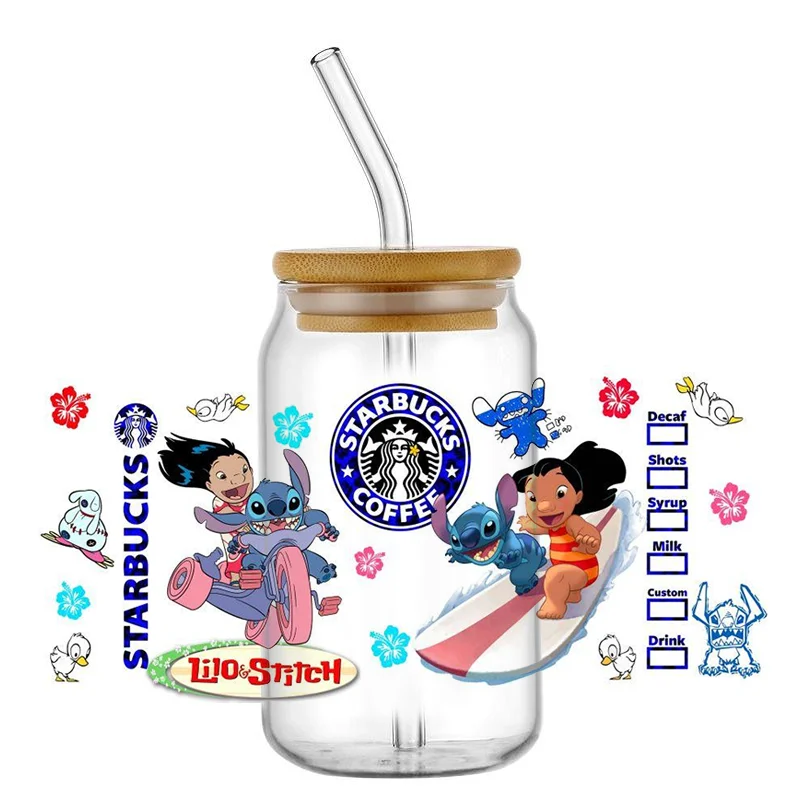 Sticker Cups Miniso Disney stitch 16oz DTF Cool Personalize UV Wrap Transfer Custom Labels DIY Logo Self-adhesive