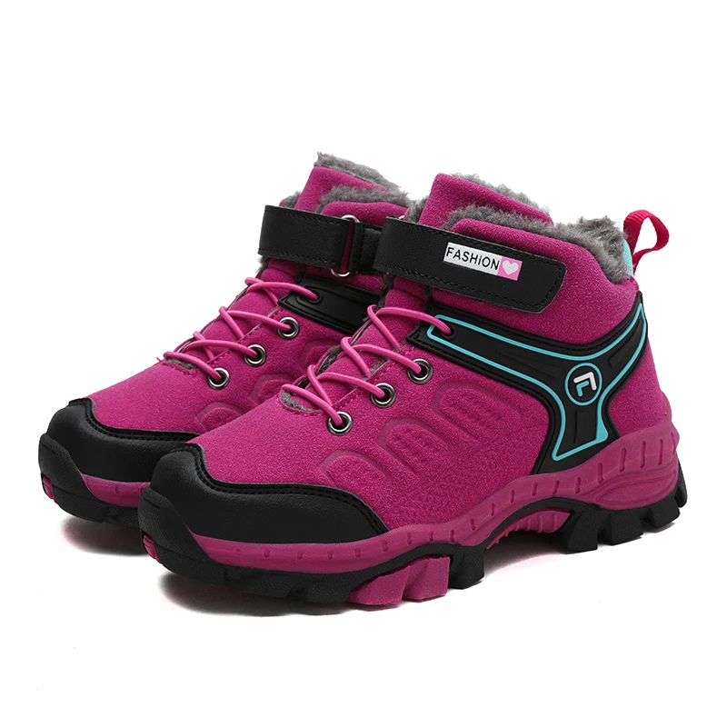 

2023 Winter Snow Boot Boy Fur Keep Warm Outdoor Sports Hiking Shoes Climbing Shoes Anti Skid Claw Footwear Children Sneakers
