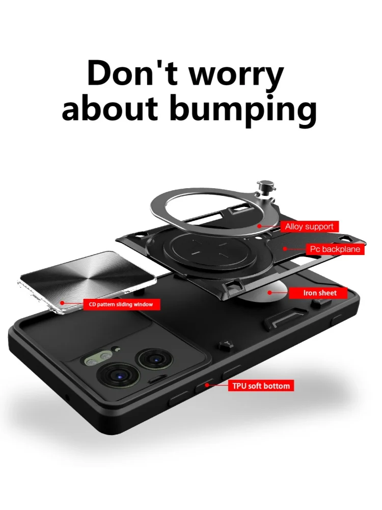 Durable Phone Case with Metal Swivel Stand and Slide Camera Protection