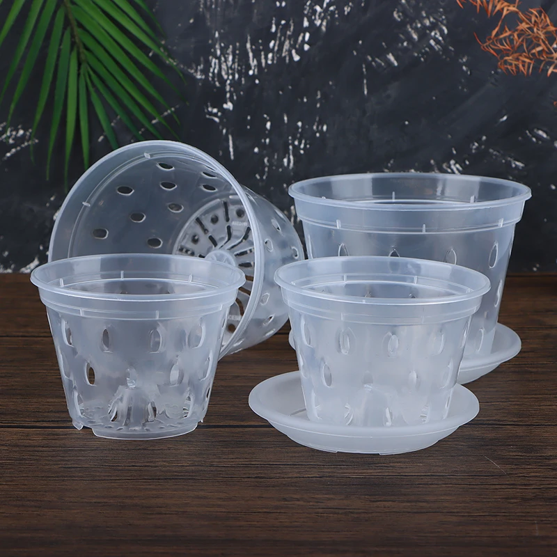 

1Pc Flowerpot Garden Planter Drainage Pots with Holes Transparent Orchid Baskets Plastic Breathable Flower Pots Accessories