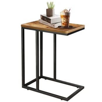 Side Table C Shaped Small Corner Table Bedside Snack Table with Metal Frame, Laptop Holder Table Coffee Table for Sofa, Living