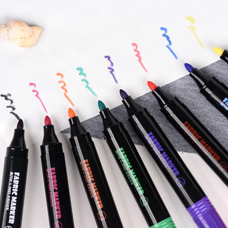 8색 패브릭 페인트 펜&듀얼 팁 패브릭 마커(0.5/1.0mm, 블랙), 세탁 가능, 변색 방지, 속건성, 의류 DIY용