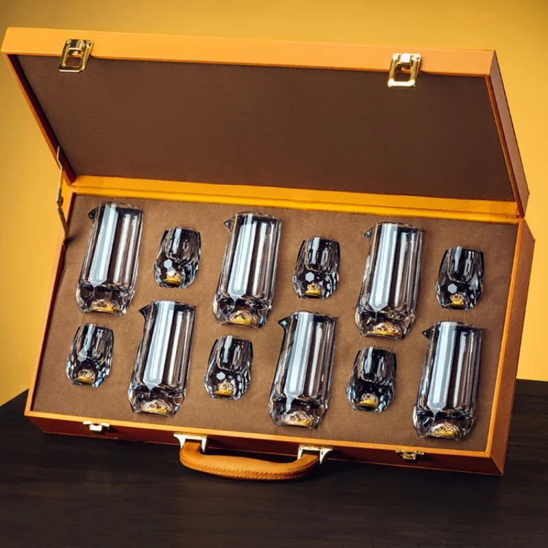 High-grade gold foil crystal glass white wine glass set home Chinese-style small wine glass two wine utensils