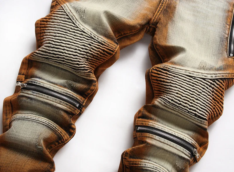 Men Biker Skinny Jeans Streetwear Cotton Male Casual Zipper Motorcycle Stretch Dyeing Personality Denim Pants Plus Size 42 denim pants denim trousers men trousers