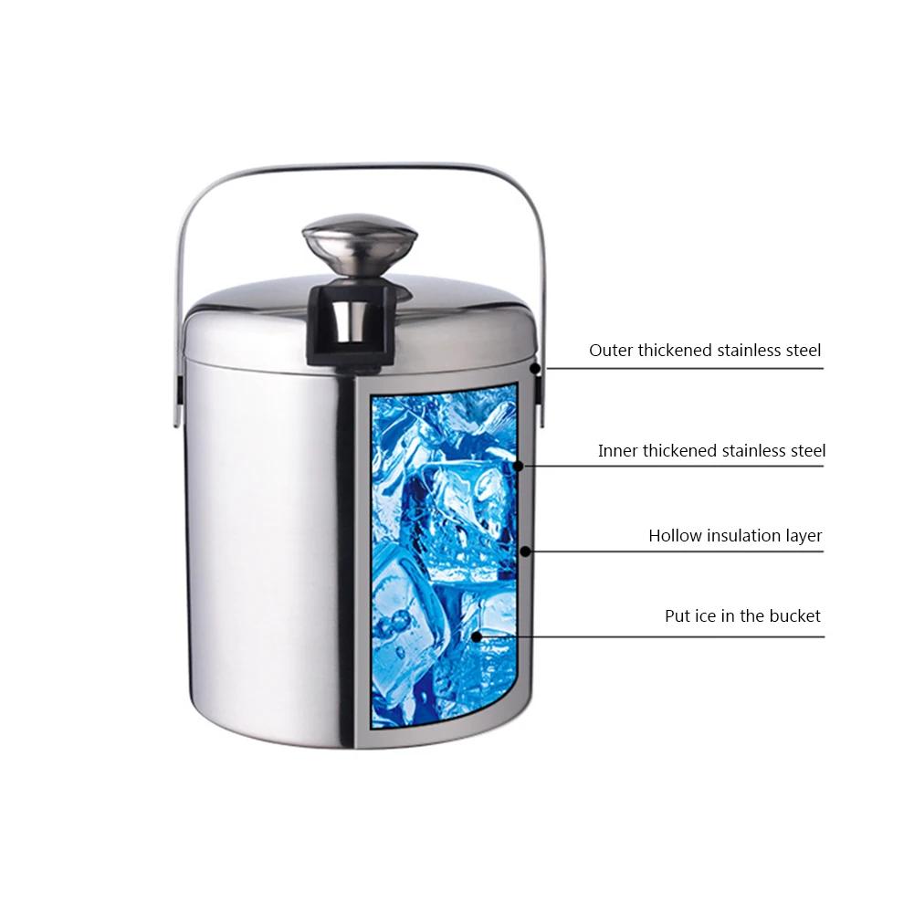 Secchiello per il Ghiaccio con Coperchio Filtro in Acciaio Inossidabile 304 Contenitore per il Ghiaccio Pinza per il Ghiaccio per Forniture da Bar per la Casa 1300 Ml
