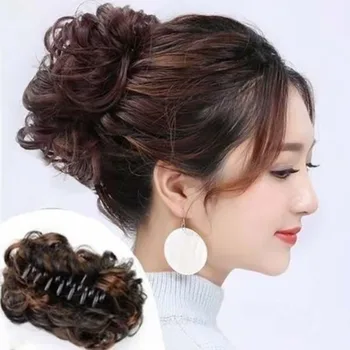 Pezzo di capelli sintetico per chignon disordinato Clip per artiglio Estensioni per coda di cavallo Scrunchie-stile pigro Bocciolo di fiore Chignon Chignon Parrucca soffice Parrucchino