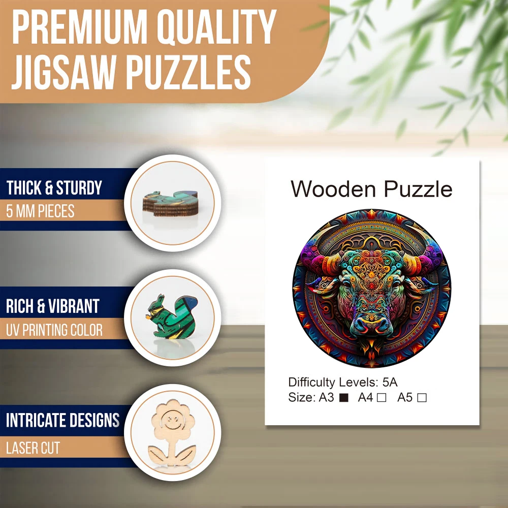 Coloured Cow Theme Wooden Puzzle, Uniquely Irregular Animal Shaped Toys, Creative Handmade Decorations, Holiday Gifts Home Decor 4
