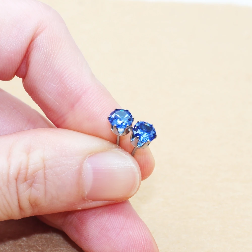 5 mm runde, bunte AAA-Zirkone, hypoallergen, Edelstahl-Ohrstecker, kurzer Schmuck, verblasst nie – Detail 2