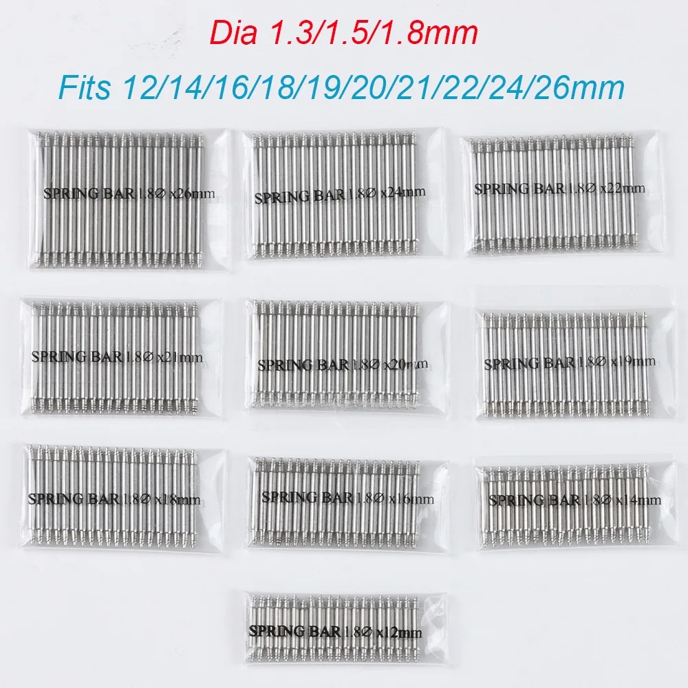 Versatile Stainless Steel Spring Bar Set - 20 Pieces, Multiple Sizes