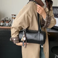 Multifunctional Cylinder Shaped Shoulder Bags For Women 2024 Winter Latest Designer Handbags Luxury Cross Body Bag With Pendant - Image 3