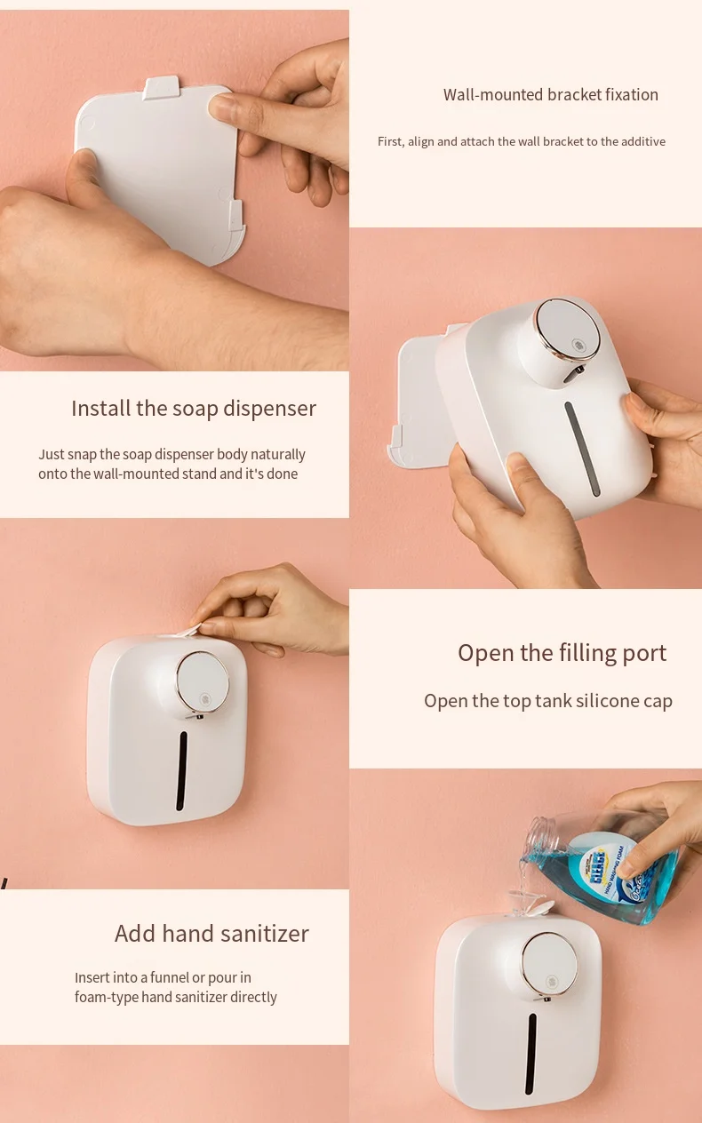 Smart Inductive Soap Dispenser USB Charging Waterproof Wall Mounted Foam Bathroom Supplies for Mobile Phone Washing