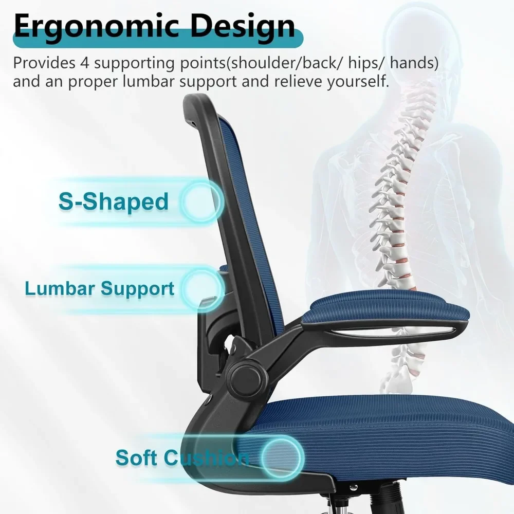Office Chair, Ergonomic Desk Chair Breathable Mesh Chair with Adjustable High Back Lumbar Support Flip-up Armrests, Executive R