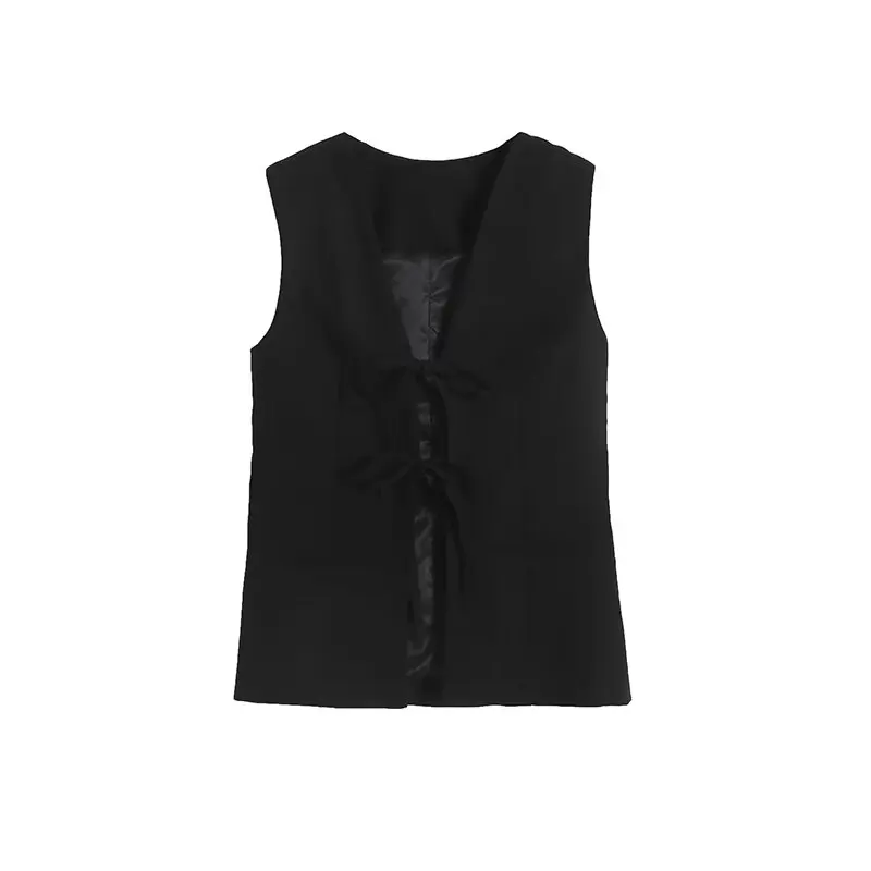 

Women 2024 spring new fashion lace casual waistcoat retro sleeveless chic V-neck all-match slim fit slimming top Mujer