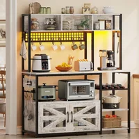 Itaar 47.2 Inch Bakers Rack with Power Outlet, Microwave Stand with Storage, Farmhouse Coffee Bar Cabinet Station with Wine Rack 1