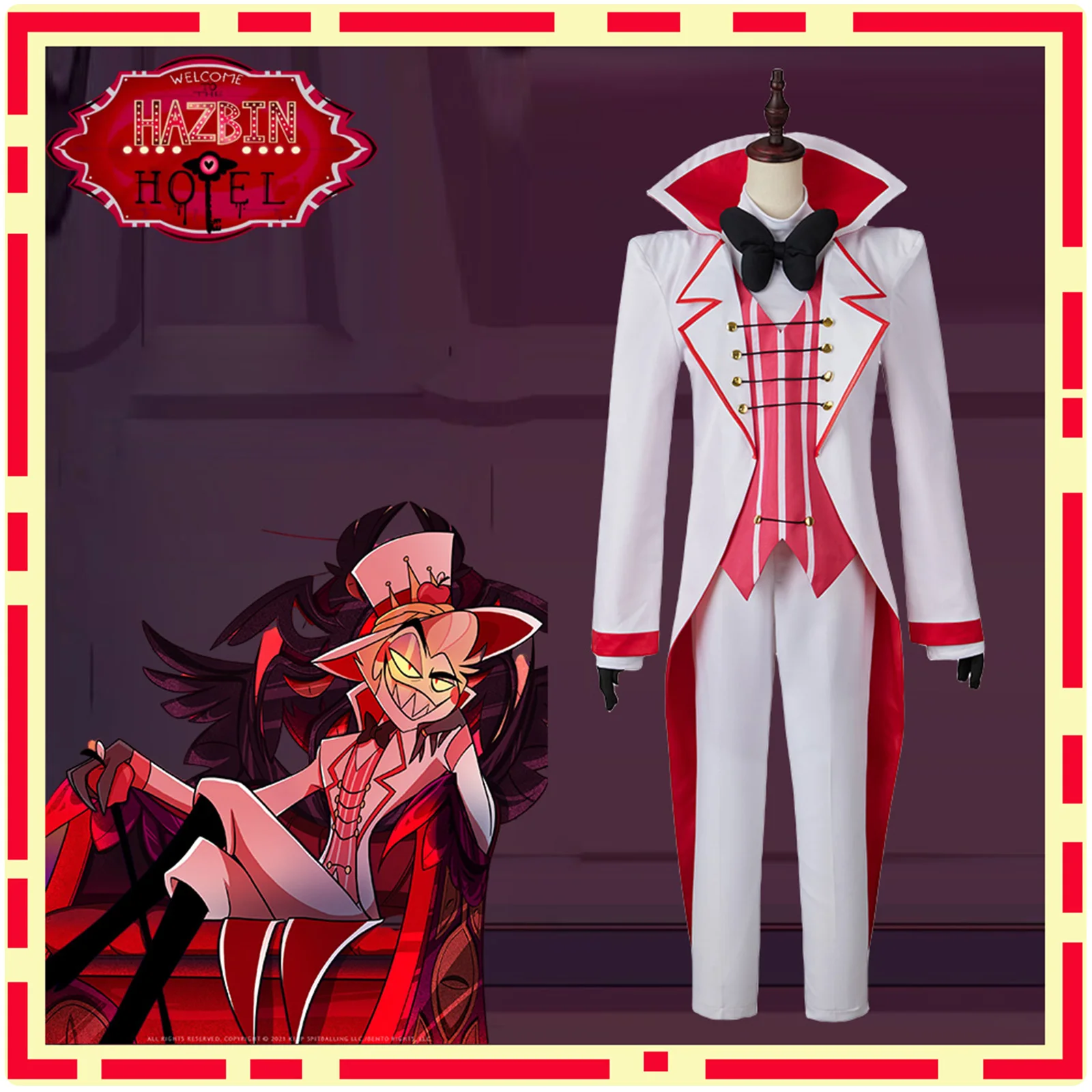 thumbnail image 2 of Disfraz de Lucifer Morning Star para hombre, traje elegante con sombrero, disfraz de Halloween, carnaval, Navidad, uniforme, traje de Anime, 2 of 5