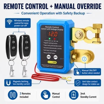 Interruttore di Disconnessione Automatica Batteria 12V 240A con Telecomando e Display LED di Tensione per Auto, Barca, Camper