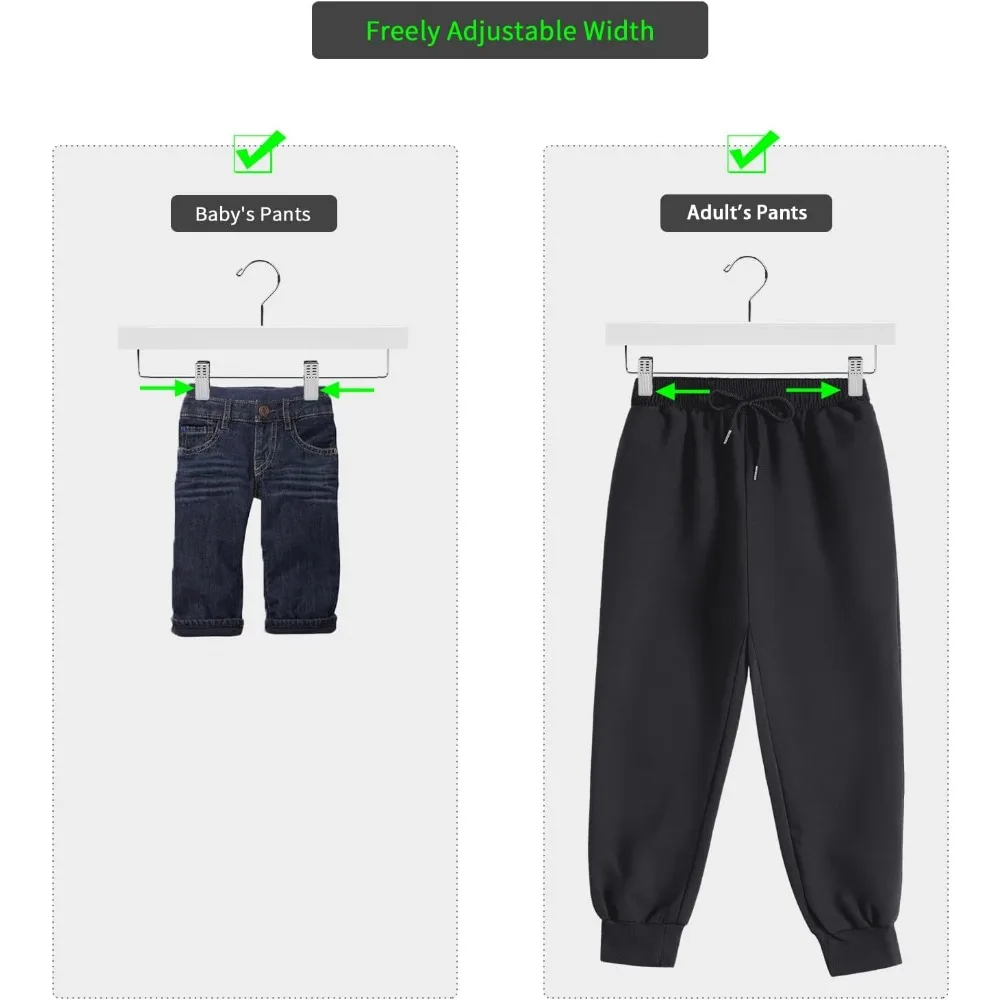 Wooden Pants Hangers Wood Bottom Jeans Skirt Hanger with Clips Anti Rust Hook Pack of 10 (White)