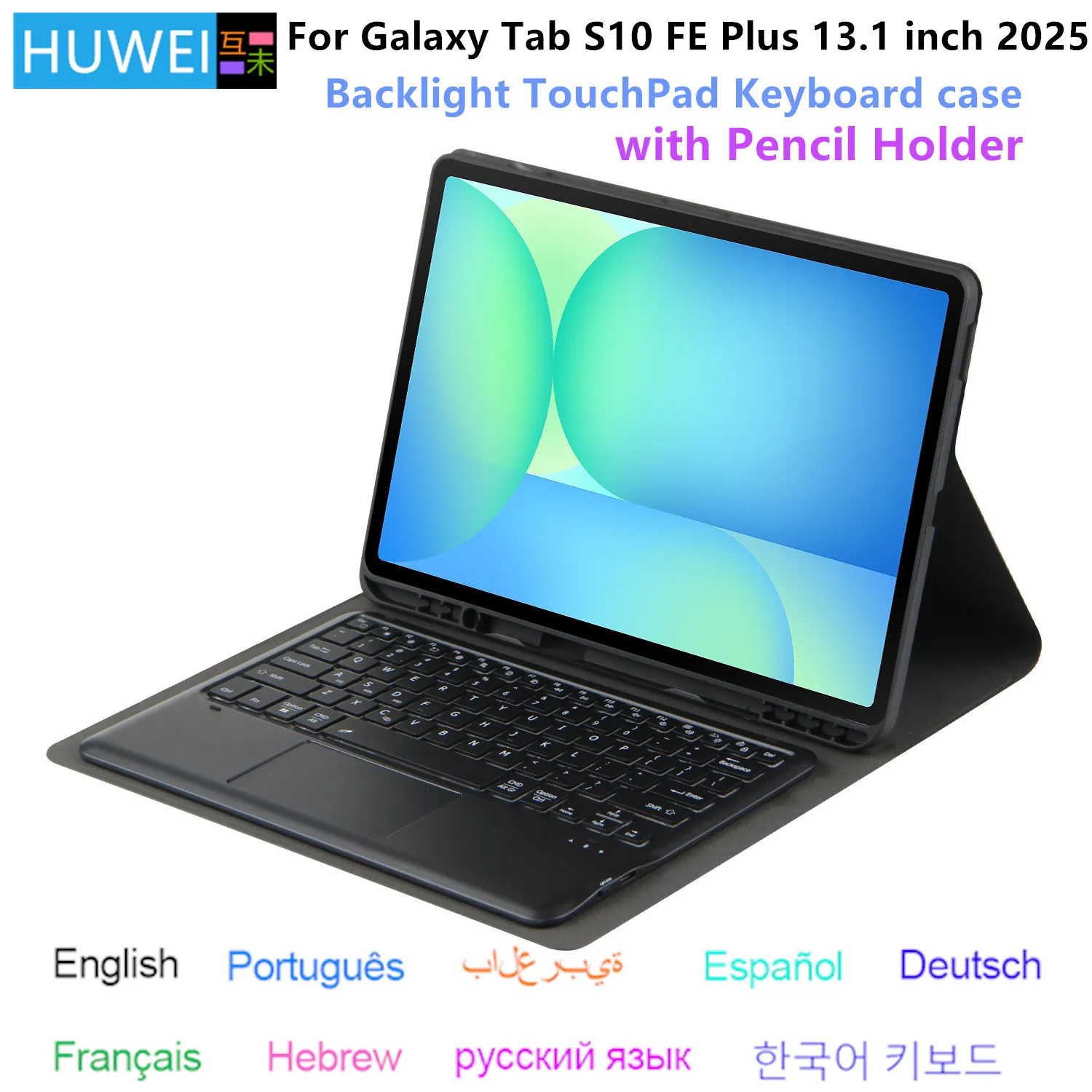 HUWEI Case for Samsung Galaxy Tab S10 FE Plus 13.1 inch 2025, Bluetooth keyboard Cover for Galaxy Tab S10 FE+ 13.1 SM-X620 X626B