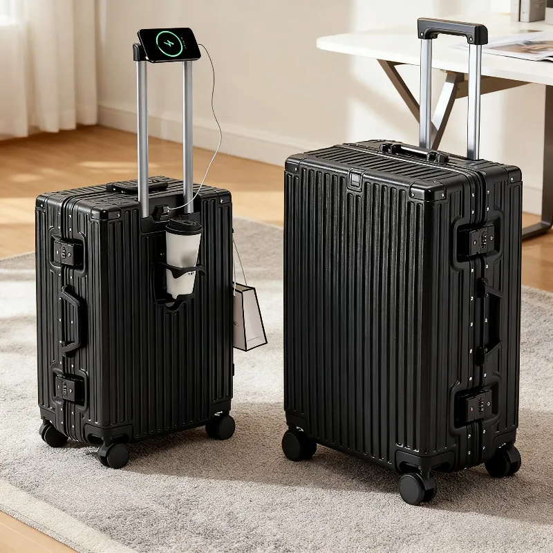 Multifunction Suitcase Aluminum Frame+PC Large Capacity Zipper ...