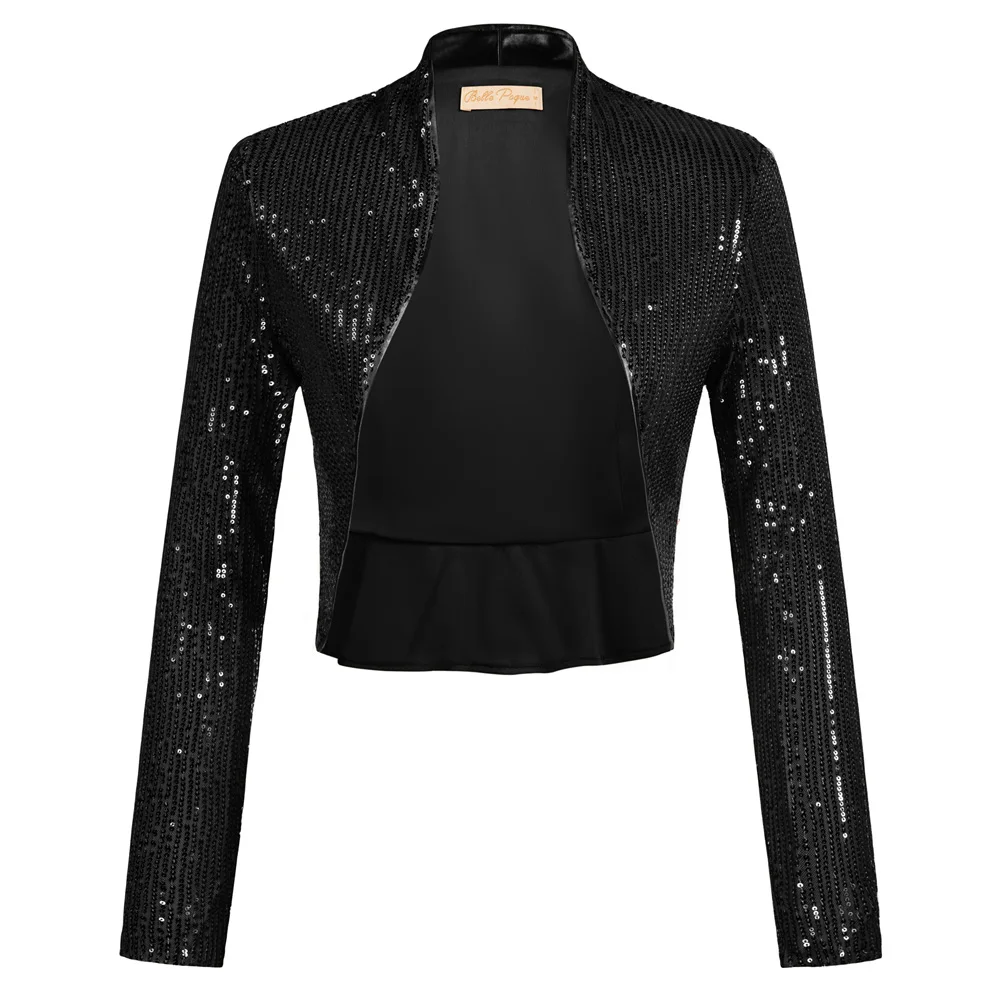 Pailletten Jacke Damen Bolero Jacke Schwarz Glitzer Glitzer Blazer