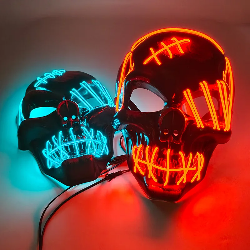 LED Gruselige Schädel Maske Halloween Cosplay Schädel Maskerade Nachtclubs Tanz DJ Party Spukhaus Maske Neon Böse Schädel Kopf Maske – Detail 20