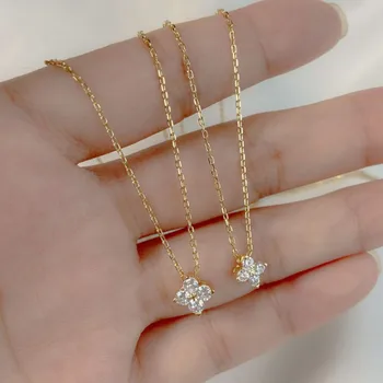 Necklace Four Leaf Certified D0.40CT Moissanite Pendant Solid 925 Sterling Silver Women's Charm Jewelry Gift 2