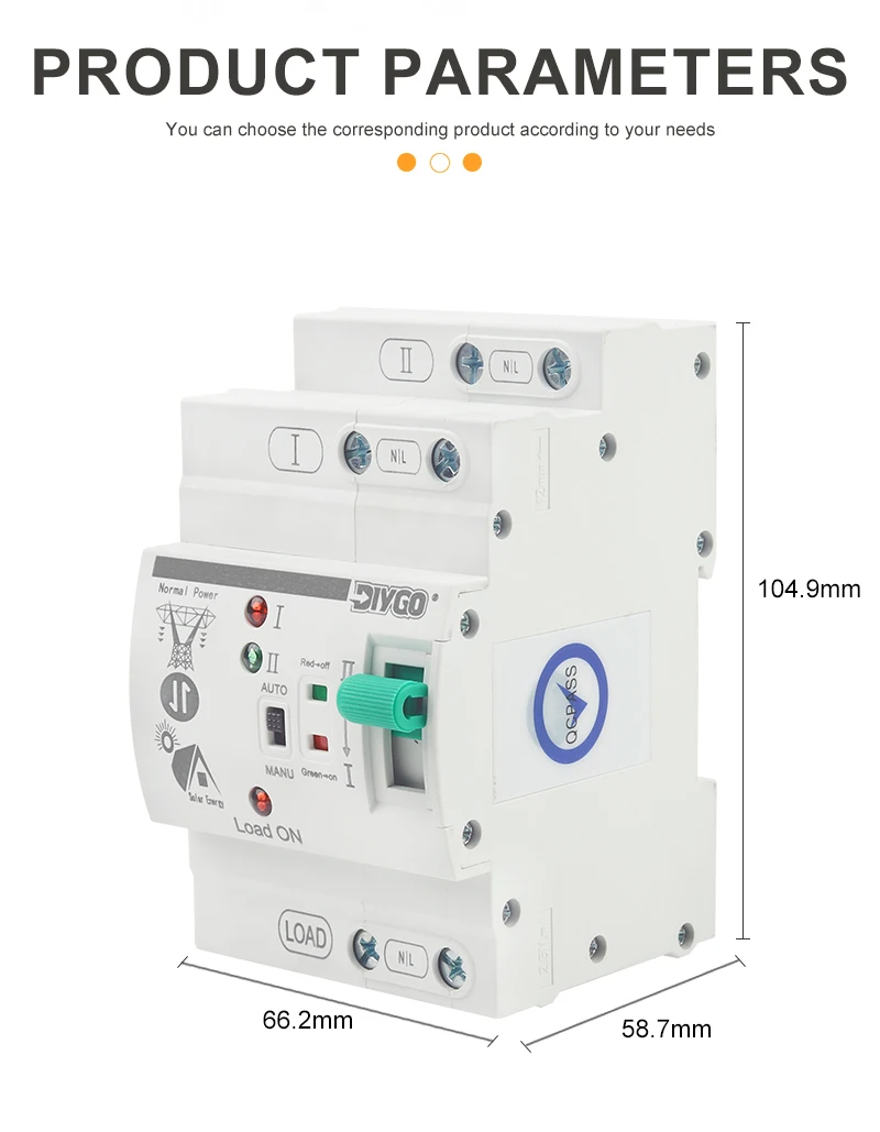 DGLBD-80 ATS Automatischer Transferschalter 2/4P PV/Solar unterbrechungsfreie elektrische Wahlschalter 80A 110/220V Din-Schiene Dual Power – Detail 7